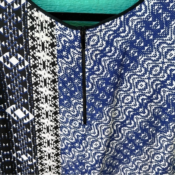 CLEARANCE CLASSIQUES ENTIER SILK TANK TOP BLOUSE BLUE CREAM AZTEC PRINT XL EUC - Picture 3 of 5